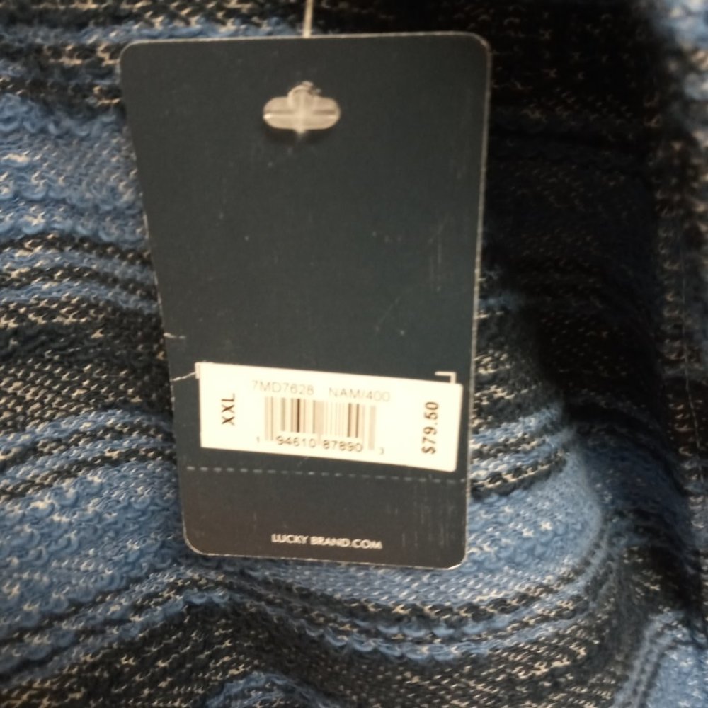 LUCKY BRAND MENS BAJA STRIPE HOODIE 100 % COTTON BIG TALL MAN SIZE XXL BLUE NWT - Picture 3 of 8
